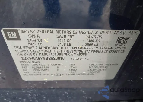 2011 Cadillac Srx Luxury Collection from USA, damaged, VIN 3GYFNAEY8BS520016